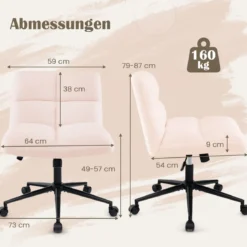 Schneidersitz Stuhl mit Rollen Drehstuhl ohne Armlehnen Schreibtischstuhl mit breiter Sitzfläche