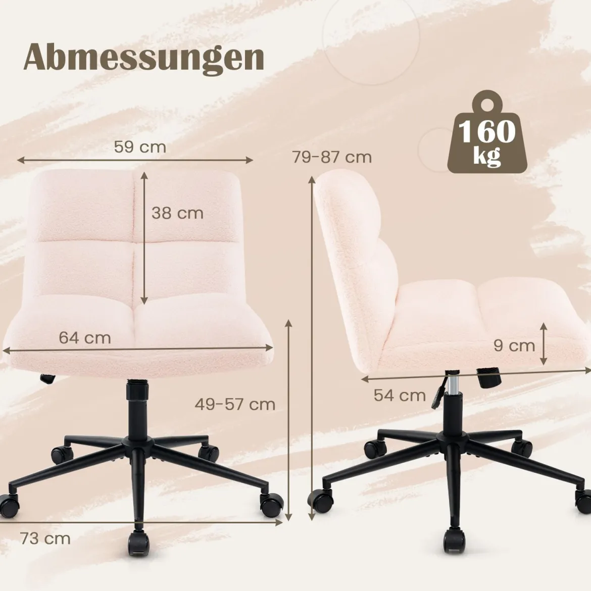 Schneidersitz Stuhl mit Rollen Drehstuhl ohne Armlehnen Schreibtischstuhl mit breiter Sitzfläche