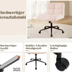 Schneidersitz Stuhl mit Rollen Drehstuhl ohne Armlehnen Schreibtischstuhl mit breiter Sitzfläche