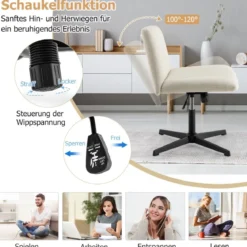 Schneidersitz Stuhl ohne Armlehnen Drehstuhl mit breiter Sitzfläche Schreibtischstuhl