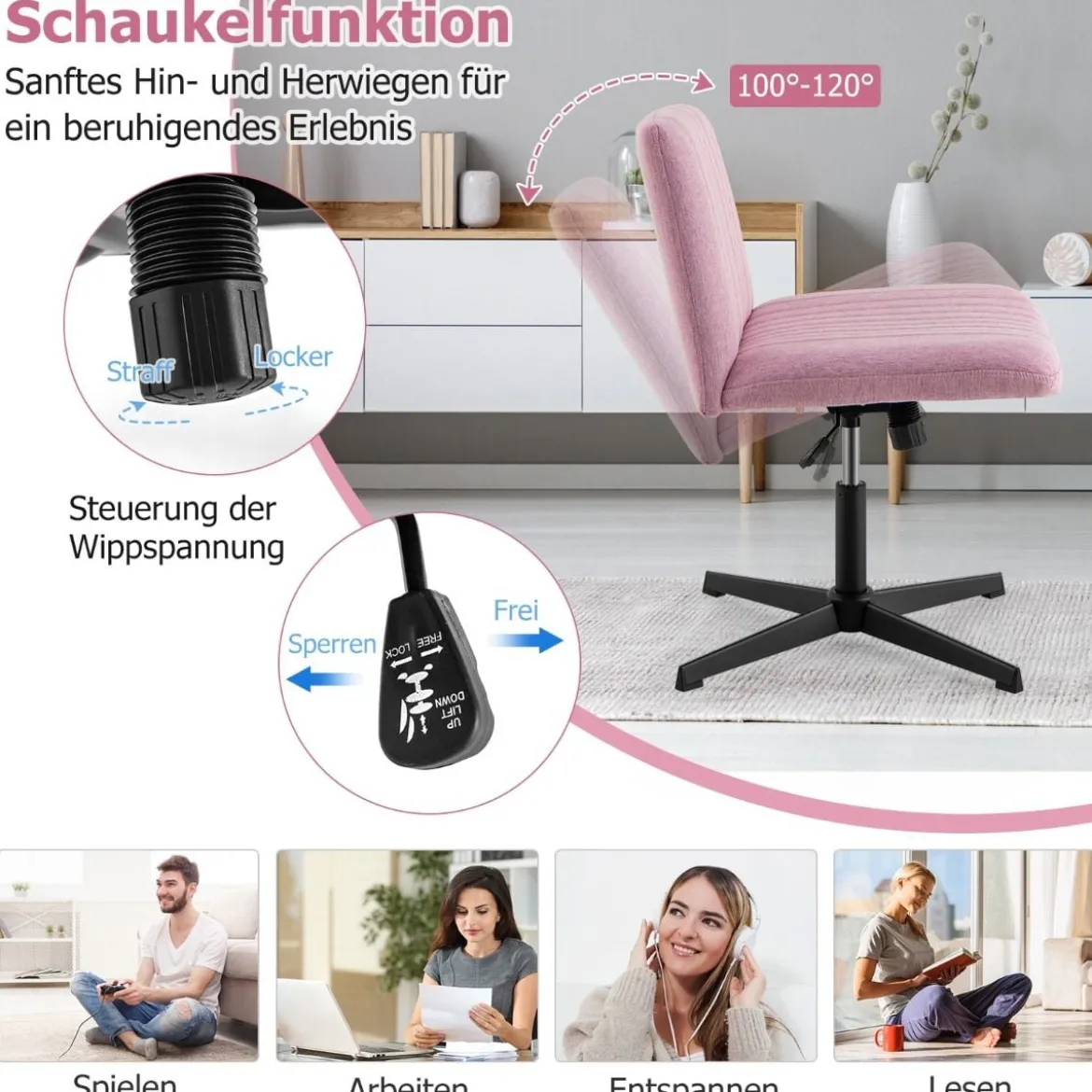 Schneidersitz Stuhl ohne Armlehnen Drehstuhl mit breiter Sitzfläche Schreibtischstuhl