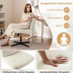Schneidersitz Stuhl ohne Armlehnen Drehstuhl mit breiter Sitzfläche Schreibtischstuhl