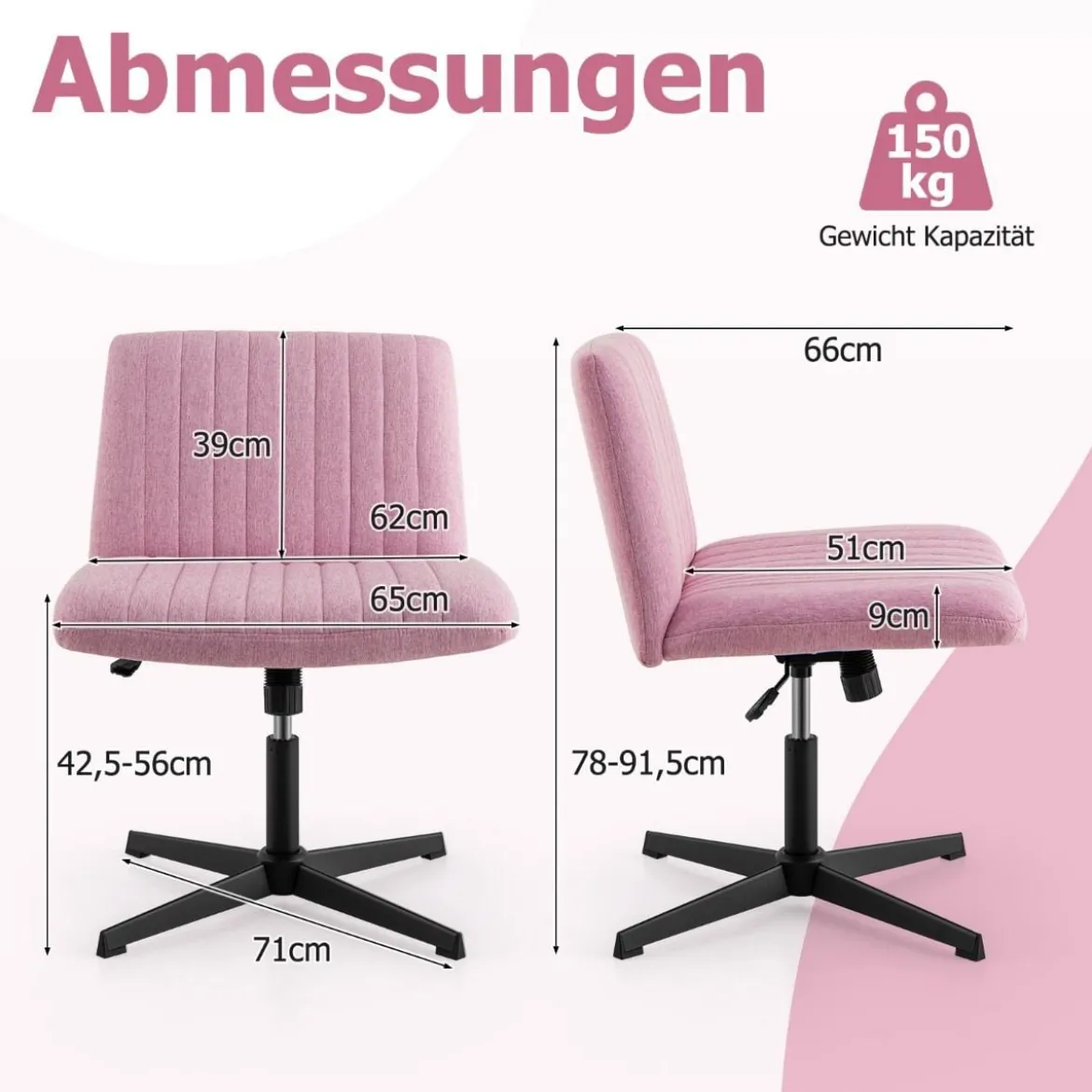 Schneidersitz Stuhl ohne Armlehnen Drehstuhl mit breiter Sitzfläche Schreibtischstuhl
