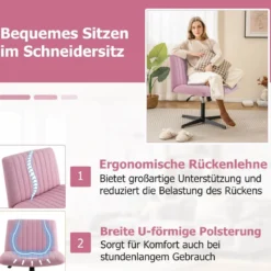 Schneidersitz Stuhl ohne Armlehnen Drehstuhl mit breiter Sitzfläche Schreibtischstuhl