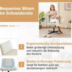 Schneidersitz Stuhl ohne Armlehnen Drehstuhl mit breiter Sitzfläche Schreibtischstuhl