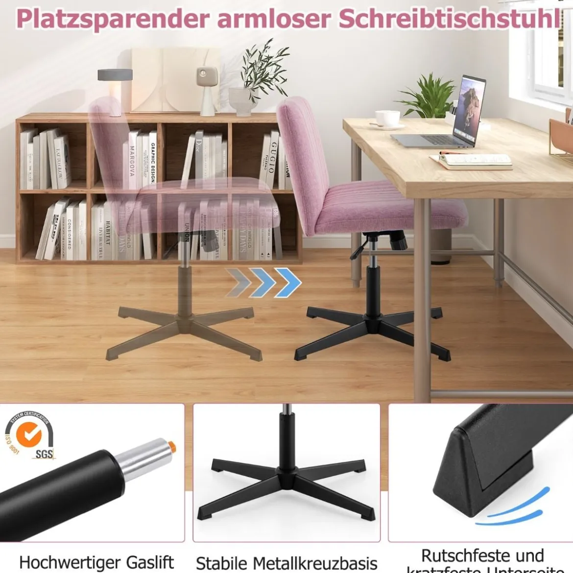 Schneidersitz Stuhl ohne Armlehnen Drehstuhl mit breiter Sitzfläche Schreibtischstuhl