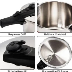 Schnellkochtopf 6 L Pressure Cooker Dampfkochtopf mit Sicherheitsventil Edelstahl 42,5 x 24,8 x 23 cm