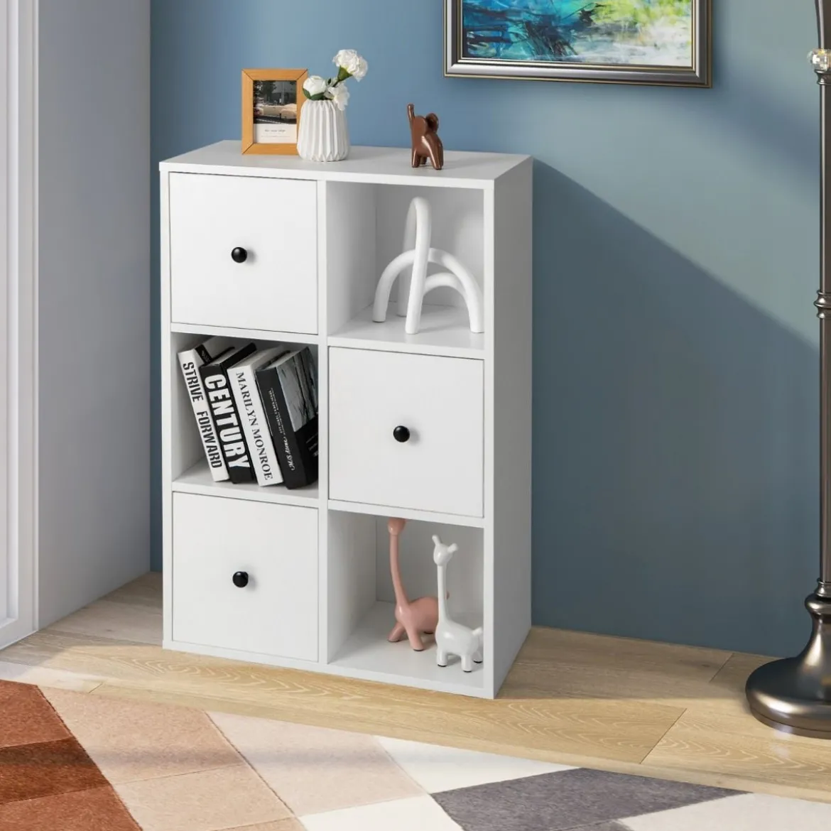 Schrank mit 6 Fächern Freistehendes Lagerregal mit 3 Würfeln 60 x 30 x 89 cm Weiß
