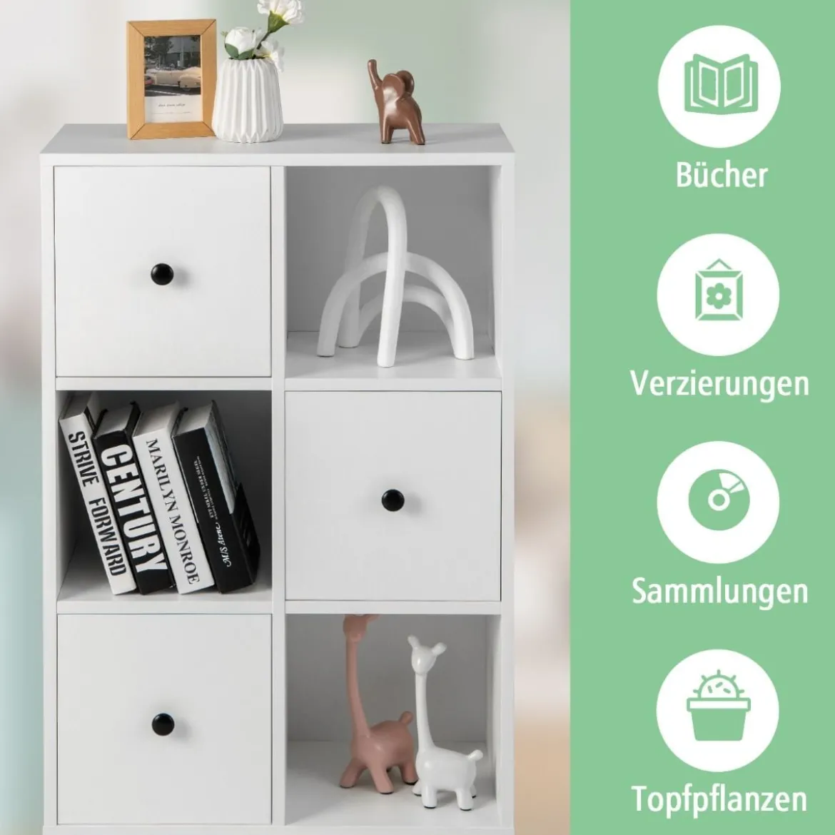 Schrank mit 6 Fächern Freistehendes Lagerregal mit 3 Würfeln 60 x 30 x 89 cm Weiß