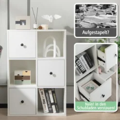 Schrank mit 6 Fächern Freistehendes Lagerregal mit 3 Würfeln 60 x 30 x 89 cm Weiß