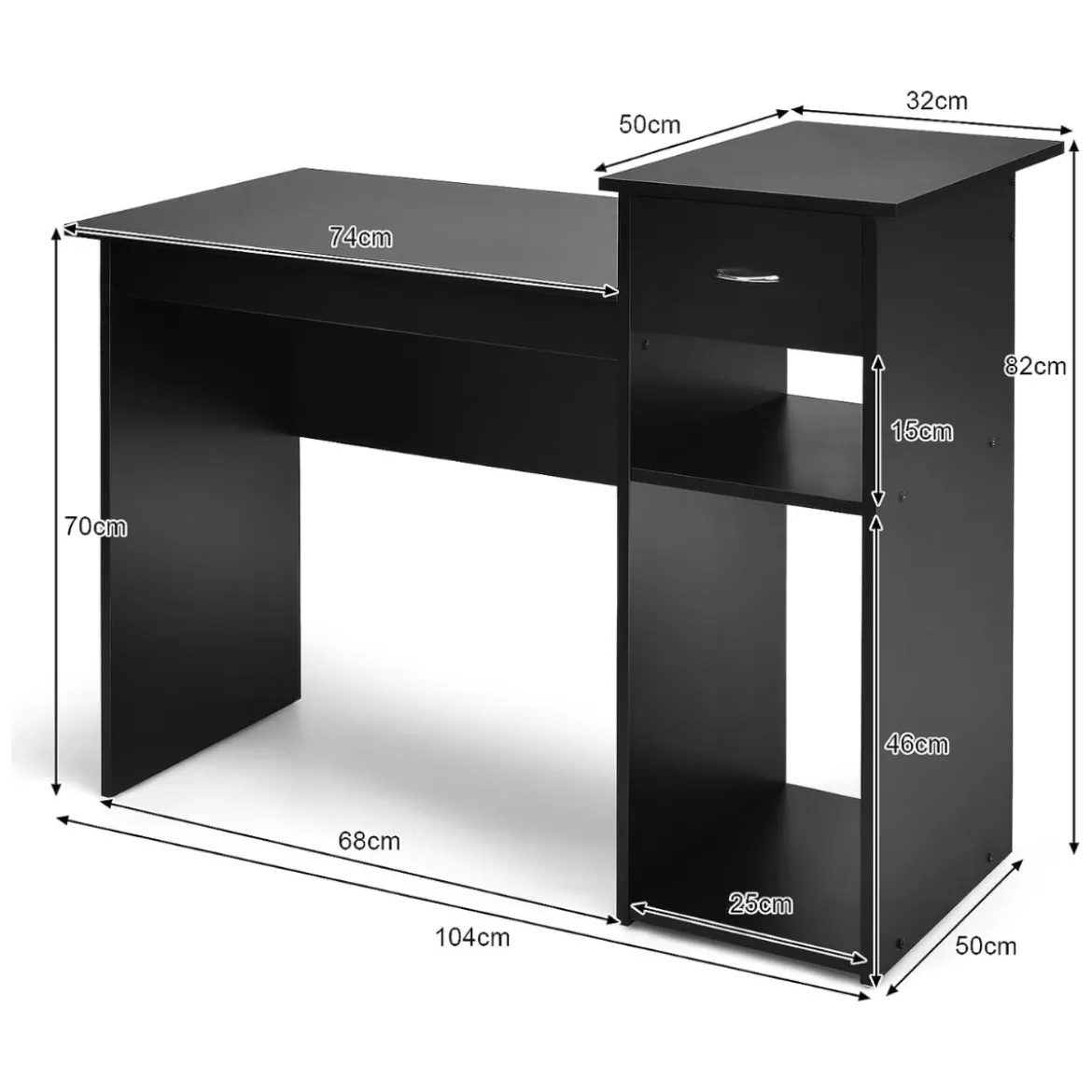 Schreibtisch aus Holz Computertisch mit Schublade & Regalen 104 x 50 x 82 cm Schwarz