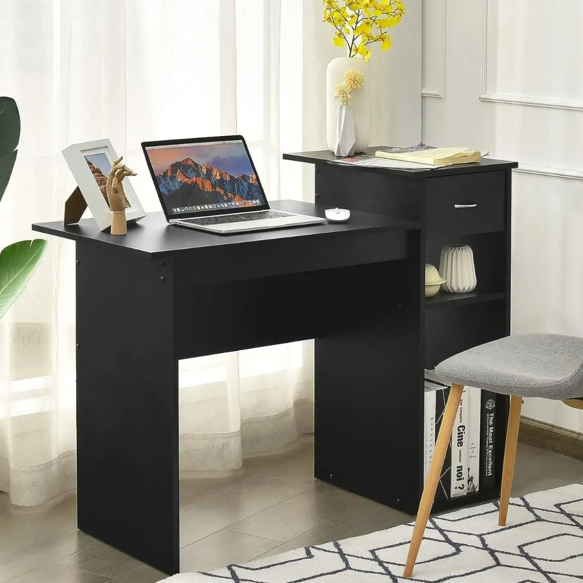 Schreibtisch aus Holz Computertisch mit Schublade & Regalen 104 x 50 x 82 cm Schwarz
