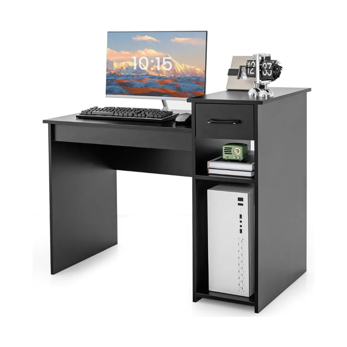 Schreibtisch aus Holz Computertisch mit Schublade & Regalen 104 x 50 x 82 cm Schwarz