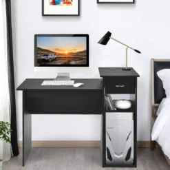 Schreibtisch aus Holz Computertisch mit Schublade & Regalen 104 x 50 x 82 cm Schwarz