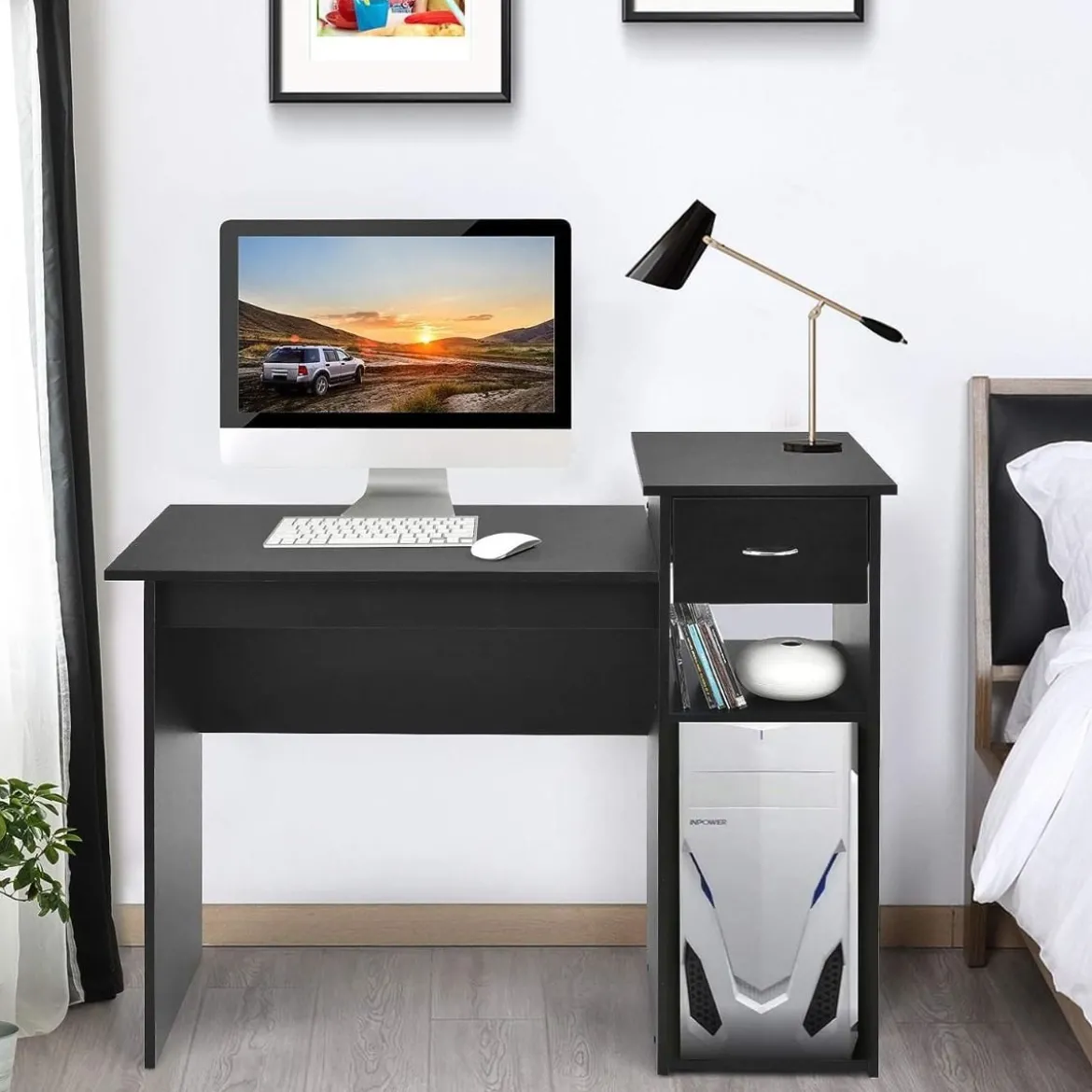 Schreibtisch aus Holz Computertisch mit Schublade & Regalen 104 x 50 x 82 cm Schwarz