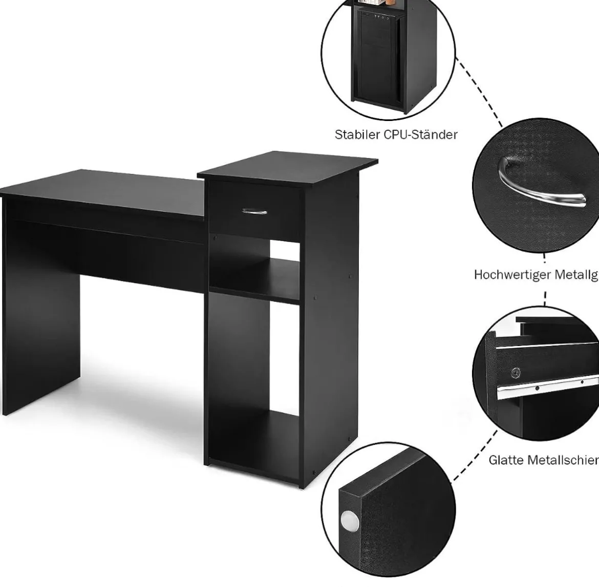 Schreibtisch aus Holz Computertisch mit Schublade & Regalen 104 x 50 x 82 cm Schwarz