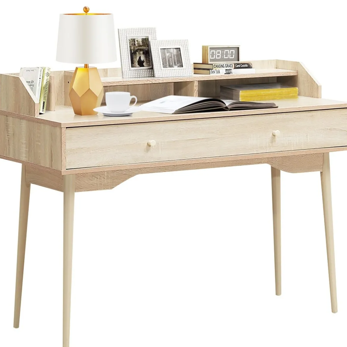 Schreibtisch Computertisch mit Schublade Bürotisch aus Massivholz PC-Arbeitsplatz 120 x 50 x 93 cm Natur