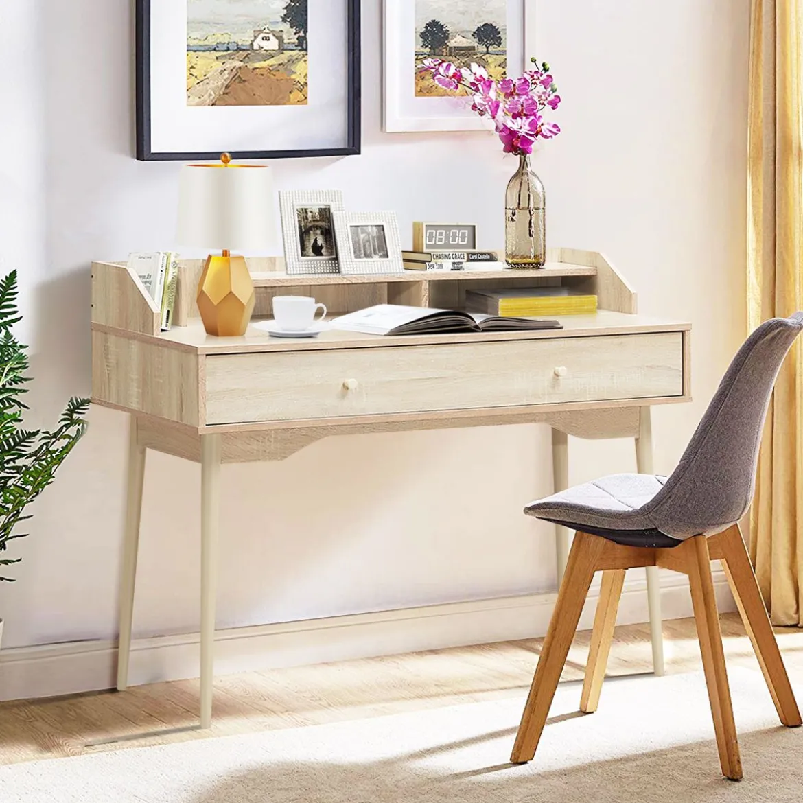 Schreibtisch Computertisch mit Schublade Bürotisch aus Massivholz PC-Arbeitsplatz 120 x 50 x 93 cm Natur