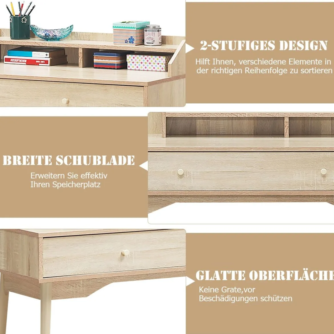 Schreibtisch Computertisch mit Schublade Bürotisch aus Massivholz PC-Arbeitsplatz 120 x 50 x 93 cm Natur
