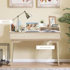 Schreibtisch Computertisch mit Schublade Bürotisch aus Massivholz PC-Arbeitsplatz 120 x 50 x 93 cm Natur