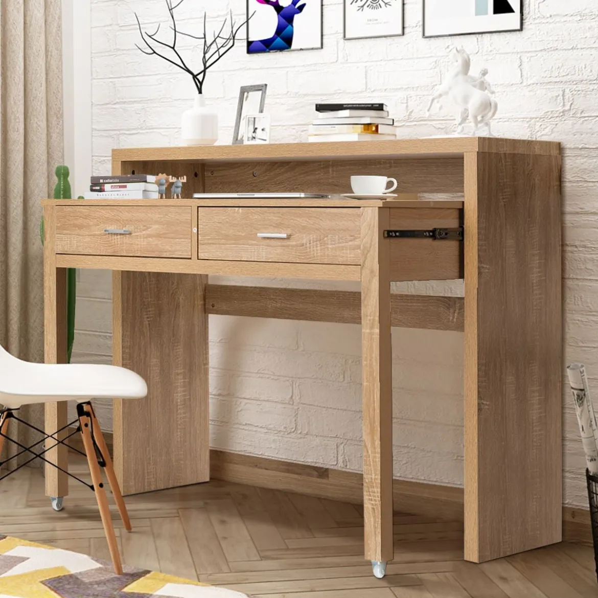 Schreibtisch Computertisch mit 2 Schubladen Bürotisch PC-Tisch Natur