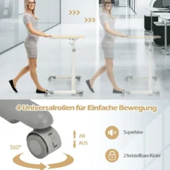 Schreibtisch Computertisch mit Rollen Rollentisch für Büro 95 x 52 x 70 - 107 cm Natur