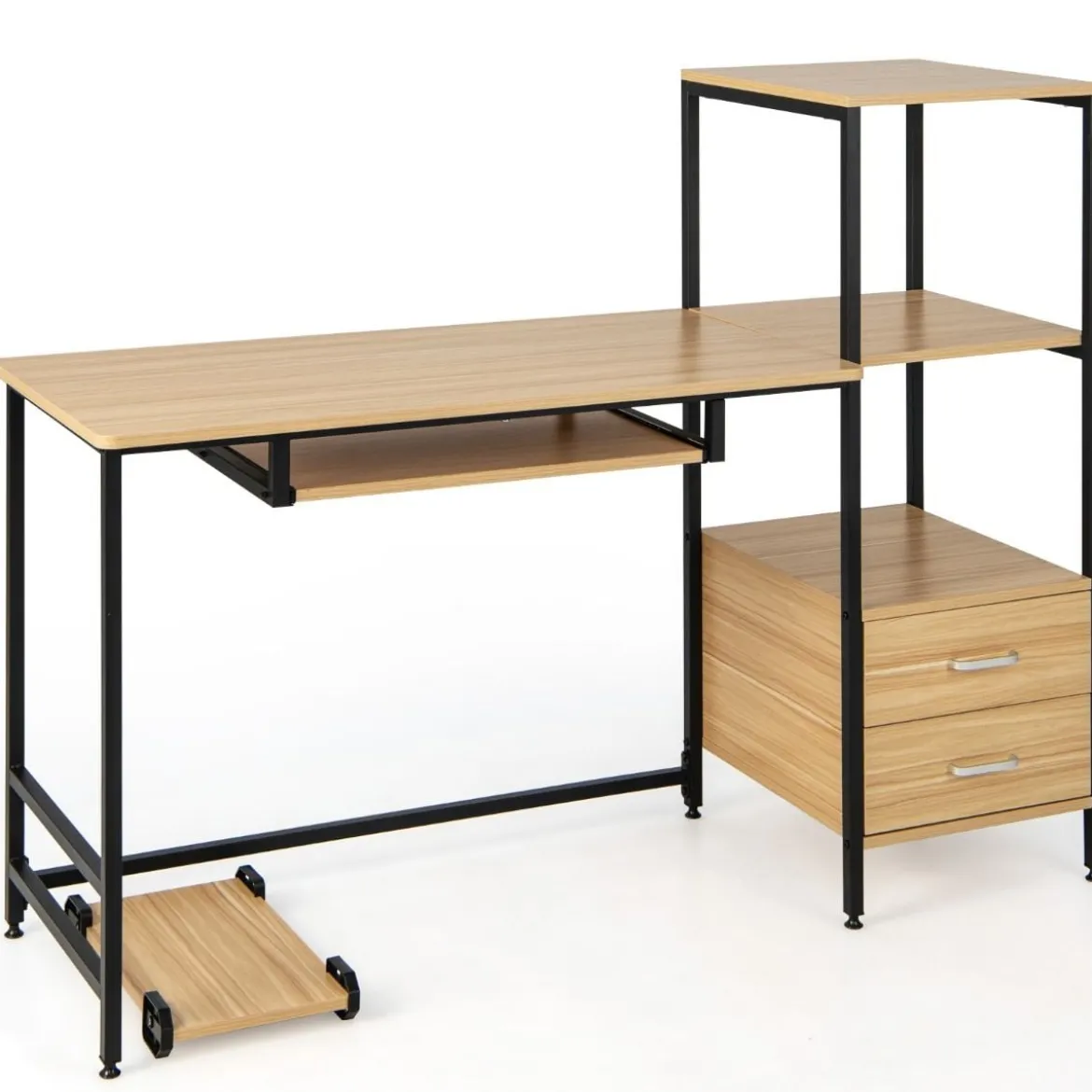 Schreibtisch H-Förmiger Computertisch mit Stauraum140 x 50 x 110 cm Natur