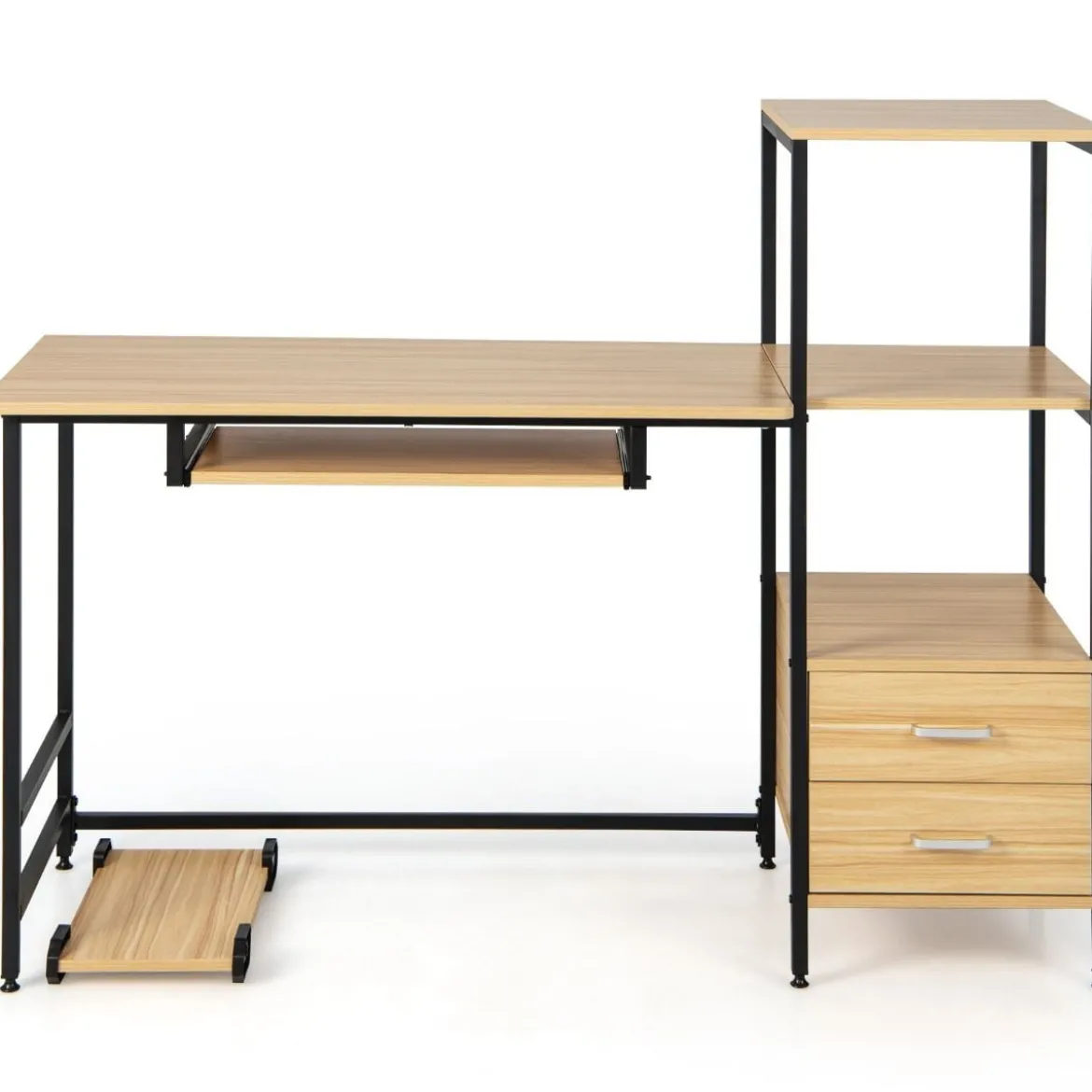 Schreibtisch H-Förmiger Computertisch mit Stauraum140 x 50 x 110 cm Natur