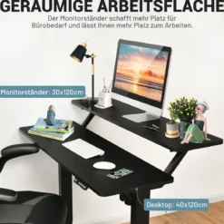 Schreibtisch höhenverstellbar Computertisch auf Rollen Arbeittisch 120 x 68 x 88,5-137,5 cmSchwarz