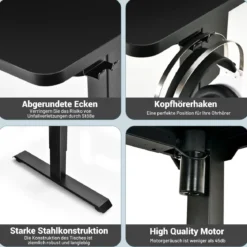 Schreibtisch höhenverstellbar Computertisch auf Rollen Arbeittisch 120 x 68 x 88,5-137,5 cmSchwarz