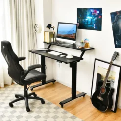 Schreibtisch höhenverstellbar Computertisch auf Rollen Arbeittisch 120 x 68 x 88,5-137,5 cmSchwarz