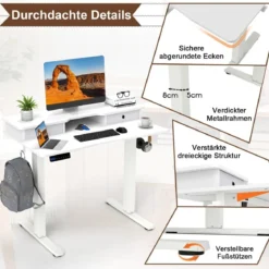 Schreibtisch höhenverstellbar elektrischer Computertisch Stehschreibtisch mit Monitorständer 100 x 60 cm Braun/Weiß