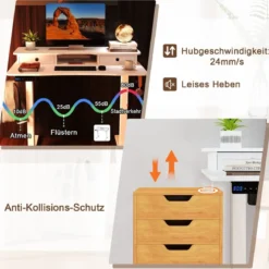 Schreibtisch höhenverstellbar elektrischer Computertisch Stehschreibtisch mit Monitorständer 100 x 60 cm Braun/Weiß