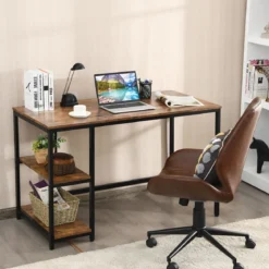 Schreibtisch Industrie Computertisch mit Regal Bürotisch Arbeitstisch Braun 120x60x75cm