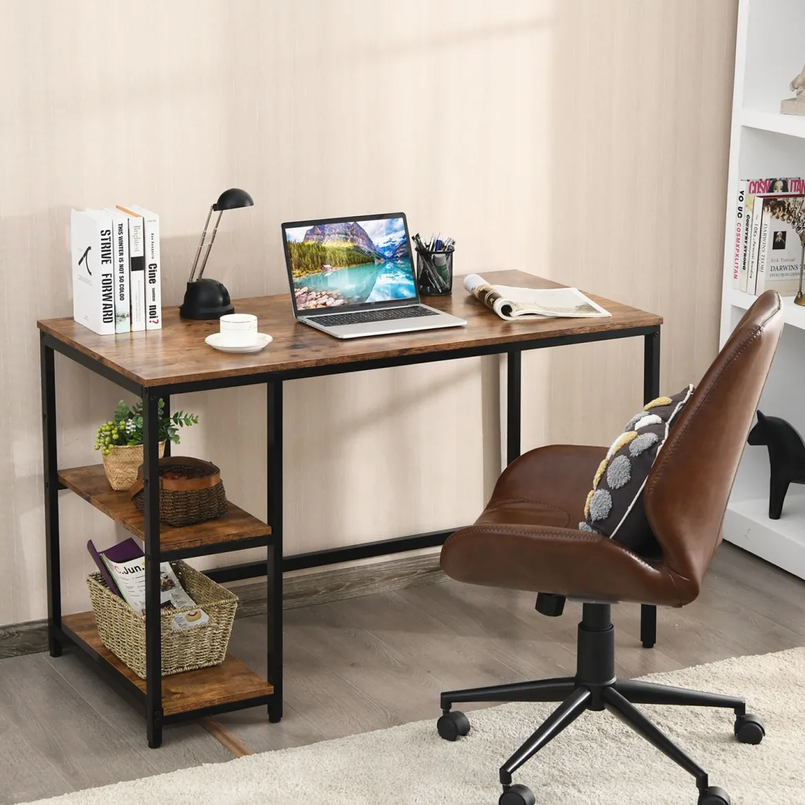 Schreibtisch Industrie Computertisch mit Regal Bürotisch Arbeitstisch Braun 120x60x75cm