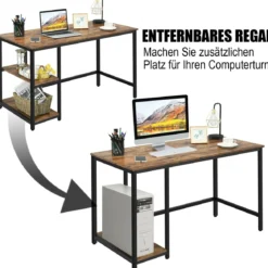 Schreibtisch Industrie Computertisch mit Regal Bürotisch Arbeitstisch Braun 120x60x75cm