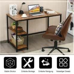 Schreibtisch Industrie Computertisch mit Regal Bürotisch Arbeitstisch Braun 120x60x75cm
