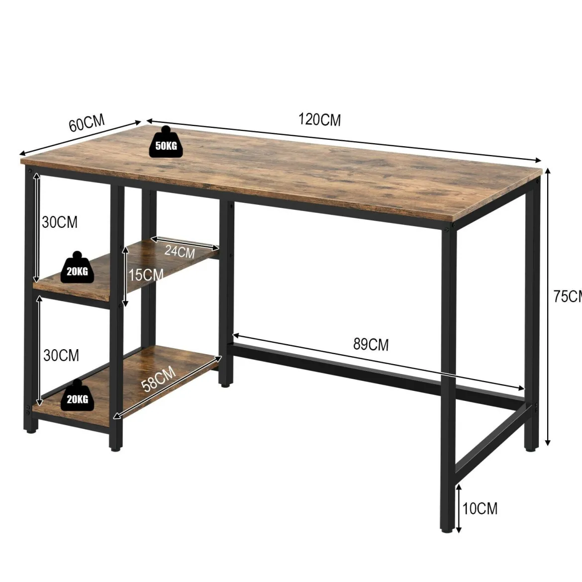 Schreibtisch Industrie Computertisch mit Regal Bürotisch Arbeitstisch Braun 120x60x75cm