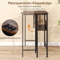 Schreibtisch Klappbar mit Robuster Metallkonstruktion & Ablagefach Computertisch Holz Rustikales Braun