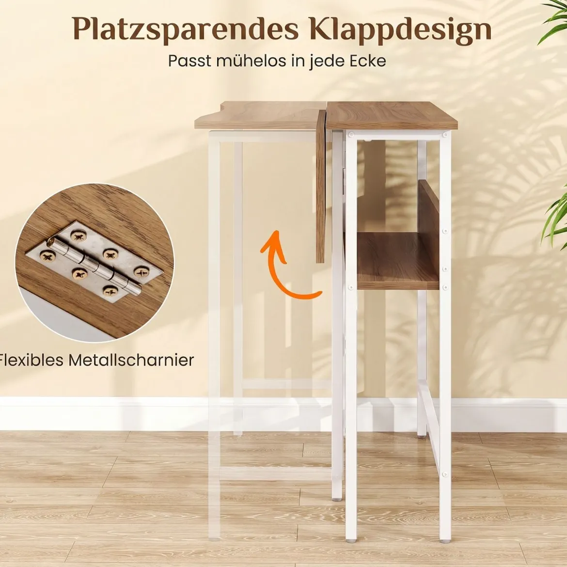Schreibtisch Klappbar mit Robuster Metallkonstruktion & Ablagefach Computertisch Holz Natur