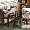 Schreibtisch klappbar mit Steckdose Klapptisch mit Hocker Computertisch mit Regalen & Metallrahmen 90 x 55 x 83 cm Braun