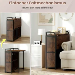 Schreibtisch klappbar mit Steckdose Klapptisch mit Hocker Computertisch mit Regalen & Metallrahmen 90 x 55 x 83 cm Braun