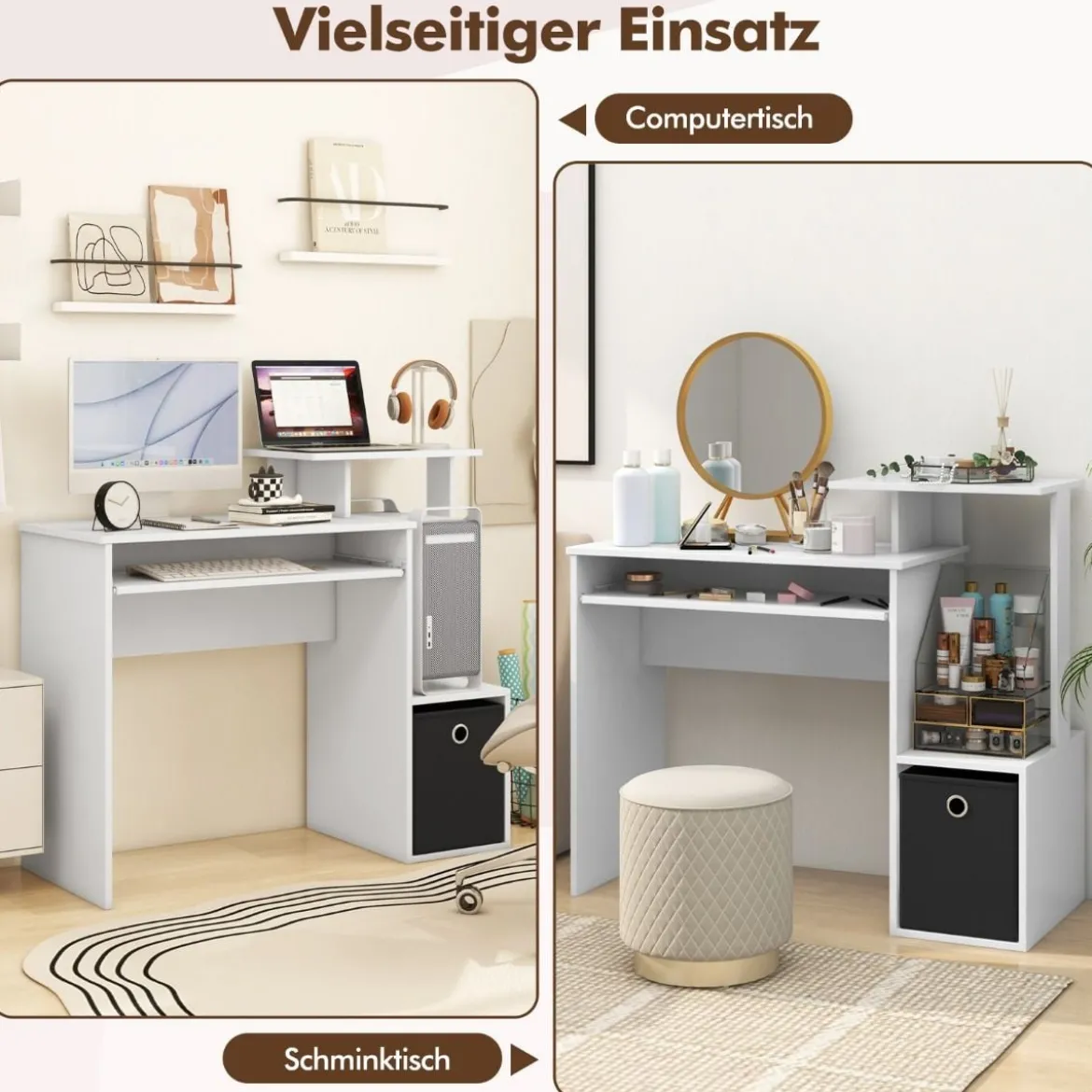Schreibtisch Kleiner Computertisch mit Druckerablage Bürotisch für Home Office 100 x 40 x 87 cm Weiß