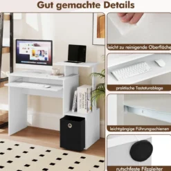 Schreibtisch Kleiner Computertisch mit Druckerablage Bürotisch für Home Office 100 x 40 x 87 cm Weiß