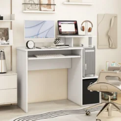 Schreibtisch Kleiner Computertisch mit Druckerablage Bürotisch für Home Office 100 x 40 x 87 cm Weiß