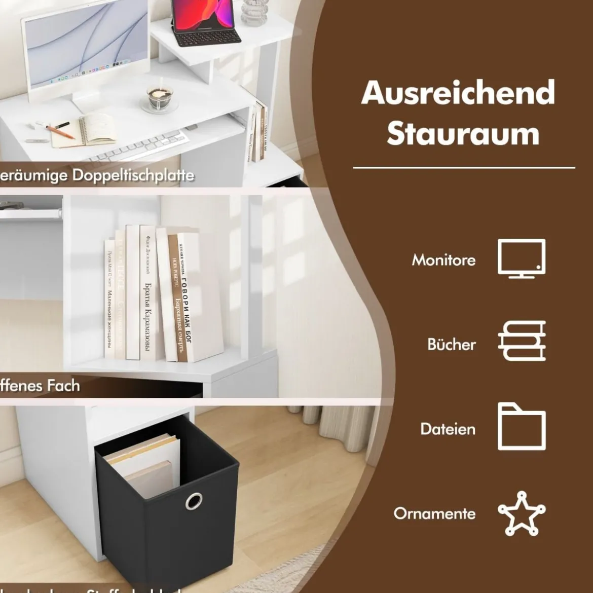 Schreibtisch Kleiner Computertisch mit Druckerablage Bürotisch für Home Office 100 x 40 x 87 cm Weiß