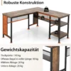Schreibtisch L-Form Eckschreibtisch mit Regal in voller Länge und 2-stufige Seitenregale Rustikal Braun 150 x 140 x 75 cm