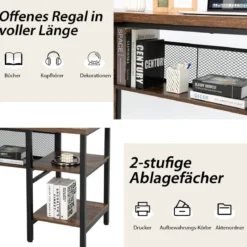 Schreibtisch L-Form Eckschreibtisch mit Regal in voller Länge und 2-stufige Seitenregale Rustikal Braun 150 x 140 x 75 cm
