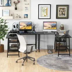Schreibtisch L-Form Eckschreibtisch mit Steckdosen & USB-Anschlüssen 120 x 120 x 75 cm Schwarz/Rustikales Braun