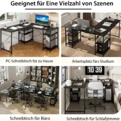 Schreibtisch L-Form Reversibler Eckschreibtisch mit 4 Ablagen 151 x 151 x 75 cm Schwarz